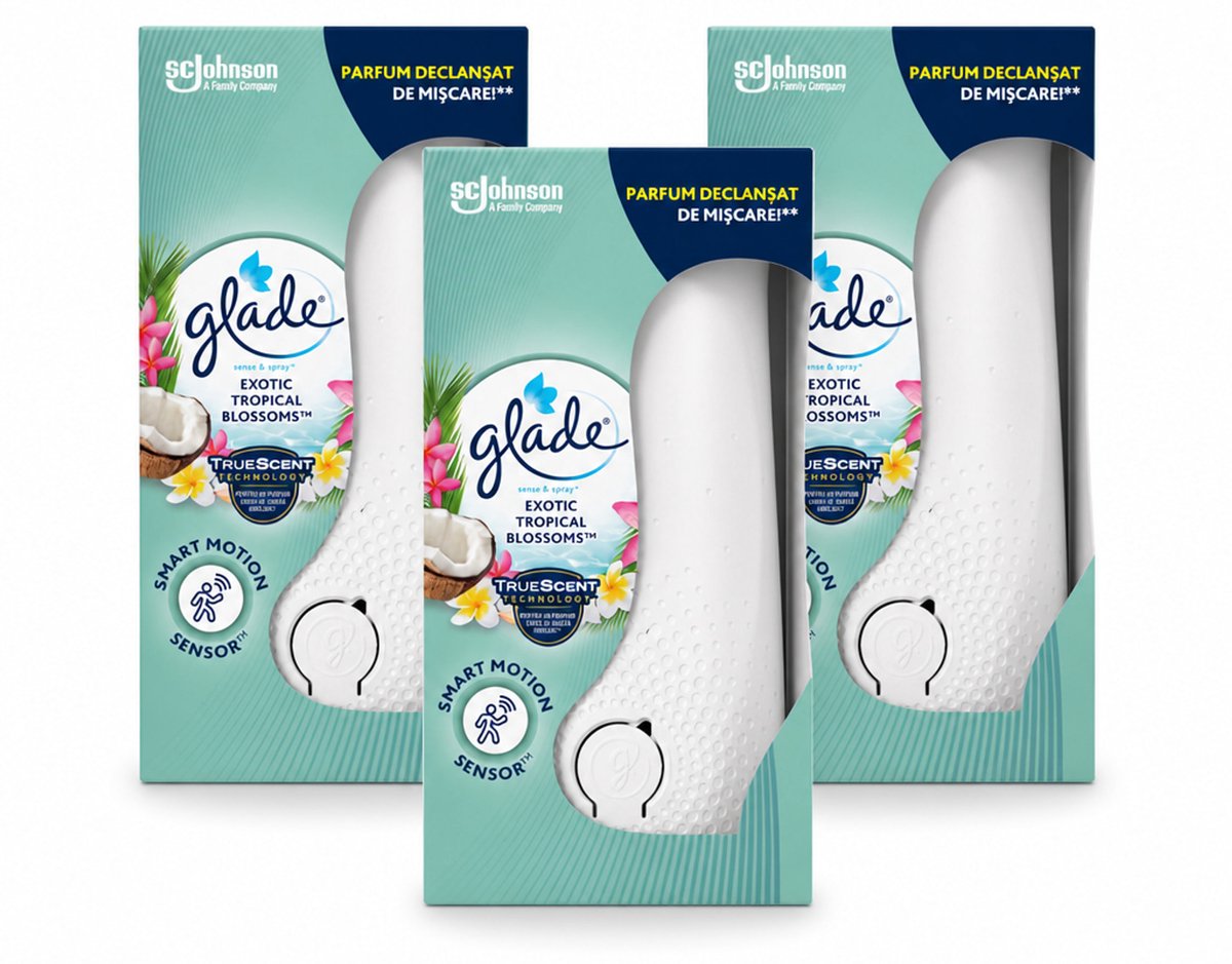 3 x Glade - Houder Sense & Spray - Exotic Tropical Blossom - 18 ml - Bulkverpakking - 3 stuks