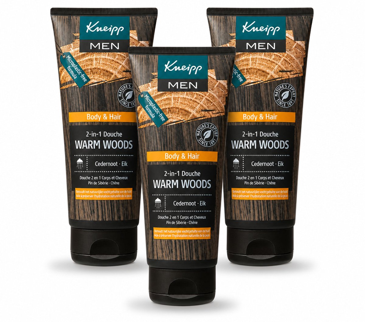 3 x Kneipp - Douchegel - Men - Warm Woods - 2-in-1 - 200 ml - Voordeelverpakking - 3 stuks