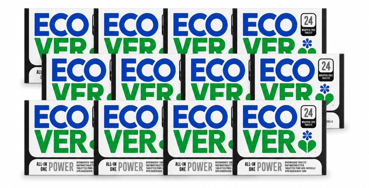 12 x Ecover - Vaatwastabletten All-in-One Power - 24 Tabs - Voordeelverpakking - 12 stuks