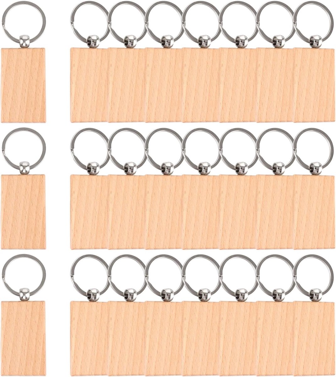 24 stuks houten sleutelhangers, 5,2 x 3,2 cm, onbewerkte sleutelhangers, houten sleutelhangers voor decoratie, schilderen en knutselen, Houtkleur, 5,2 x 3,2 cm