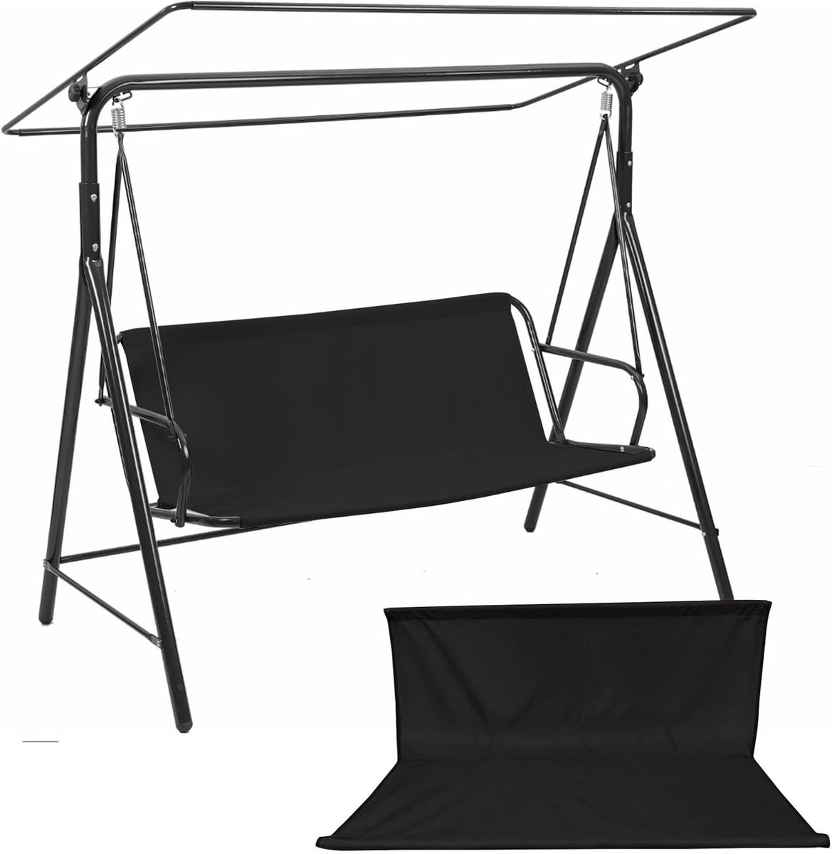 Stoelhoes voor tuinschommel, bankkussen, vervangende hoes voor schommelstoel, buiten, terras, balkon, bank (zwart, 148 x 50 x 50 cm)