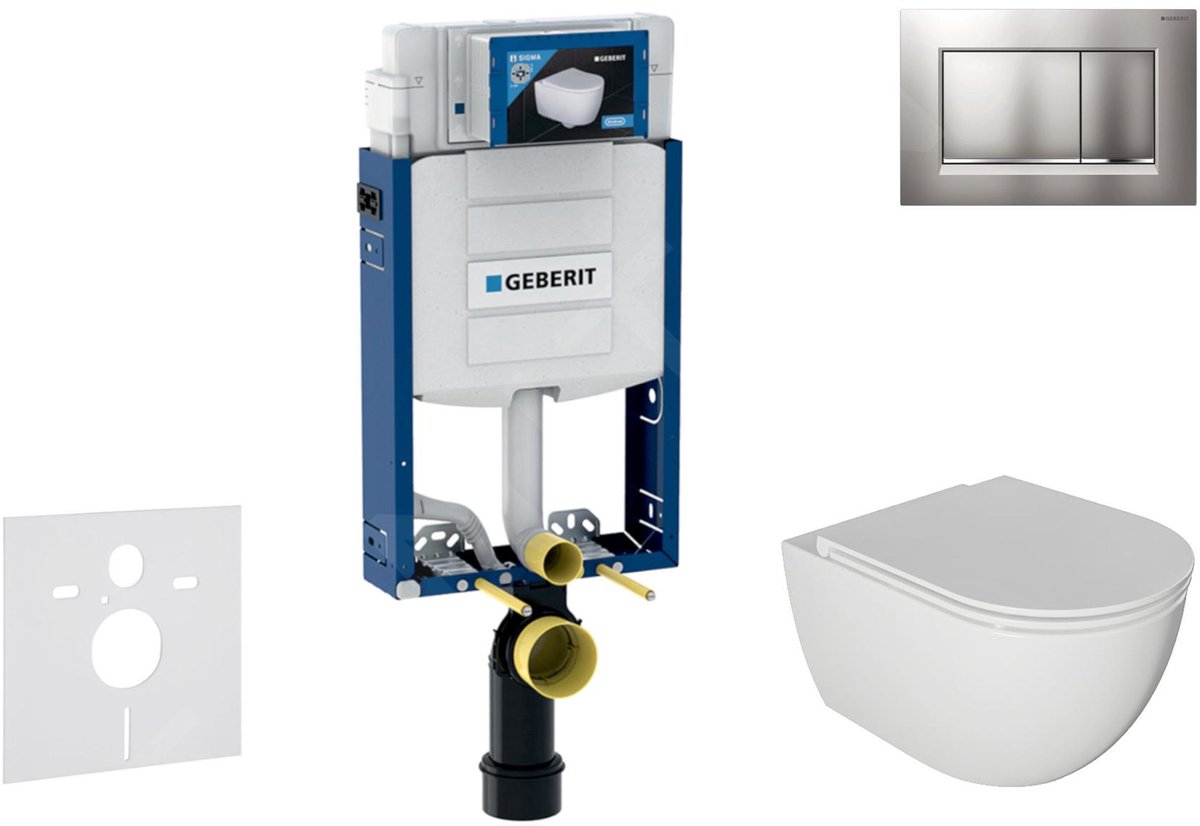 Voorwand montageset, Oudee toilet en softclose zitting, Sigma30 bedieningsplaat, gelakt chroom mat/chroom