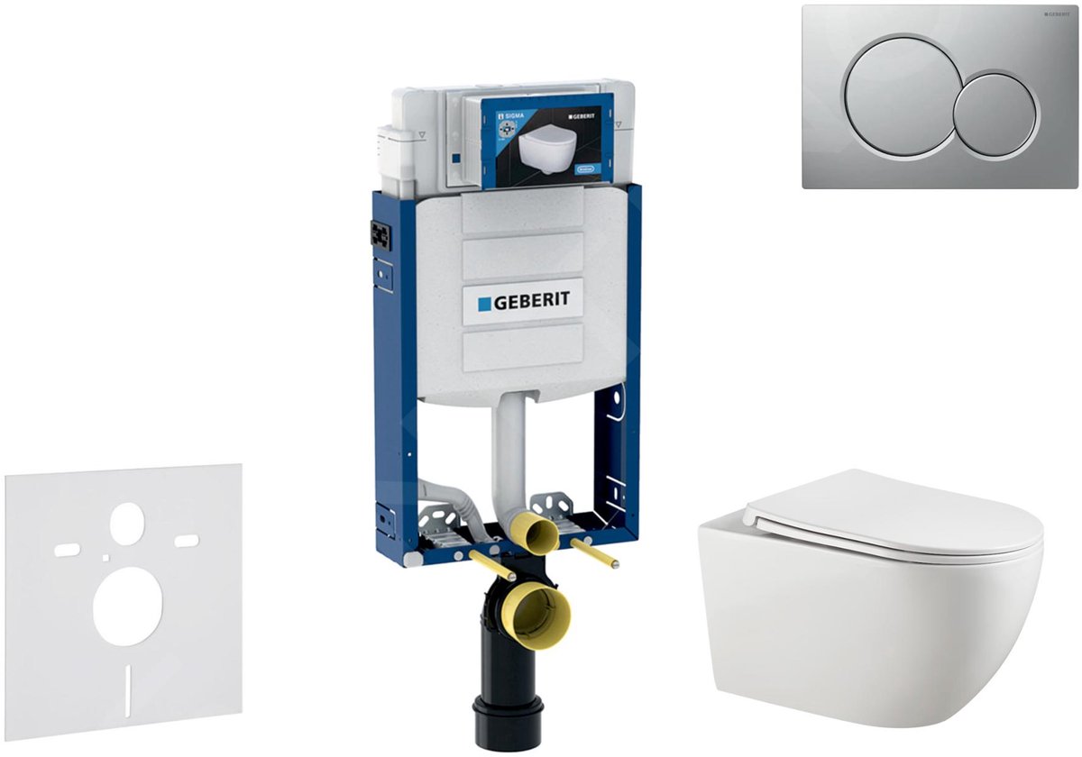 Voorwand montageset, Gaia toilet en softclose zitting, Sigma01 bedieningsplaat, gelakt mat chroom