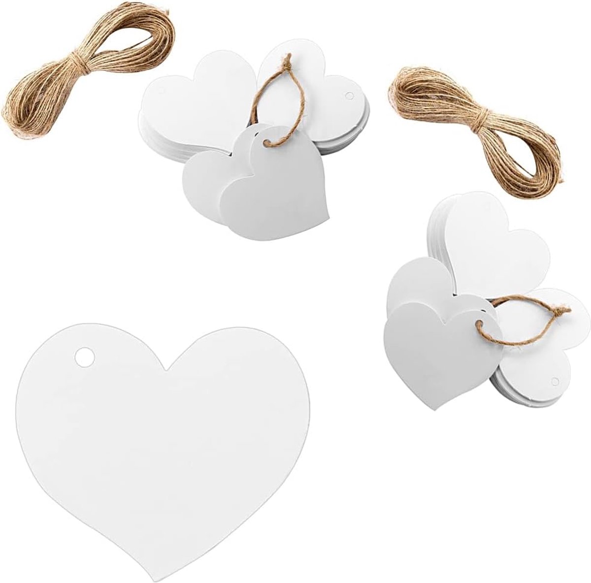 100 stuks hartvormige cadeauhangers om te beschrijven, met 10 m jute koord, naambordjes voor bruiloft, etiketten om te beschrijven, kraftpapieren hangers voor decoratie om op te hangen, Valentijnsdag