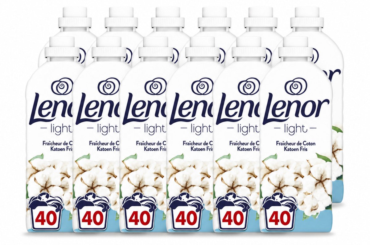 12 x Lenor Light - Wasverzachter - Katoen Fris - Fris & Zacht - 40 Wasbeurten - Voordeelverpakking - 12 stuks