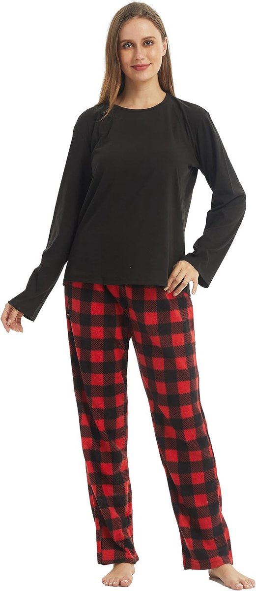 Pyjama's voor dames, ultrazacht microfleece, lange mouwen, top en fleece geruite pyjama's voor vrouwen, lounge-wear, sets 2 stuks