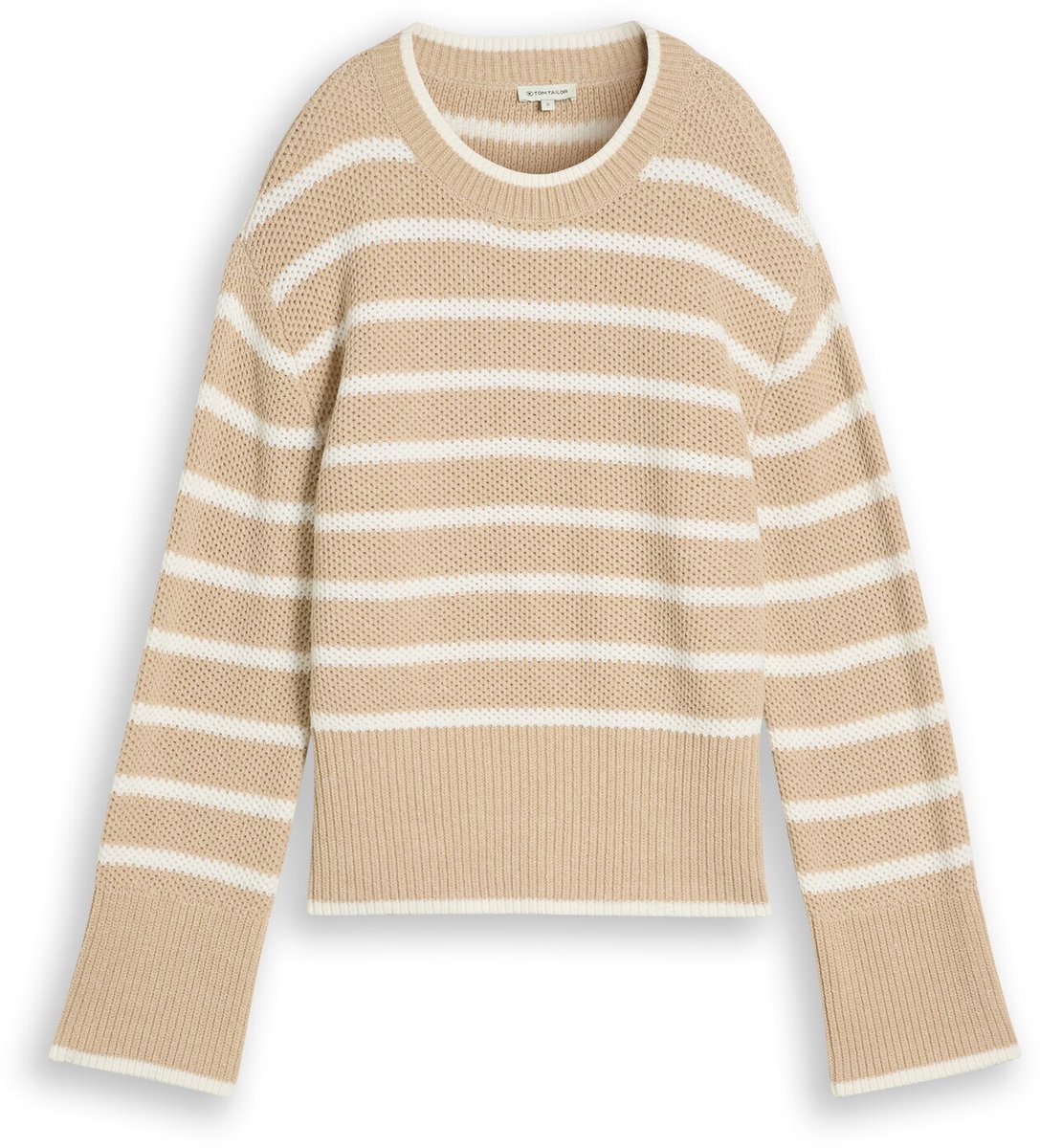 Tom Tailor - Oversized gebreide trui met streepmotief - Maat XXL - beige melange white stripe
