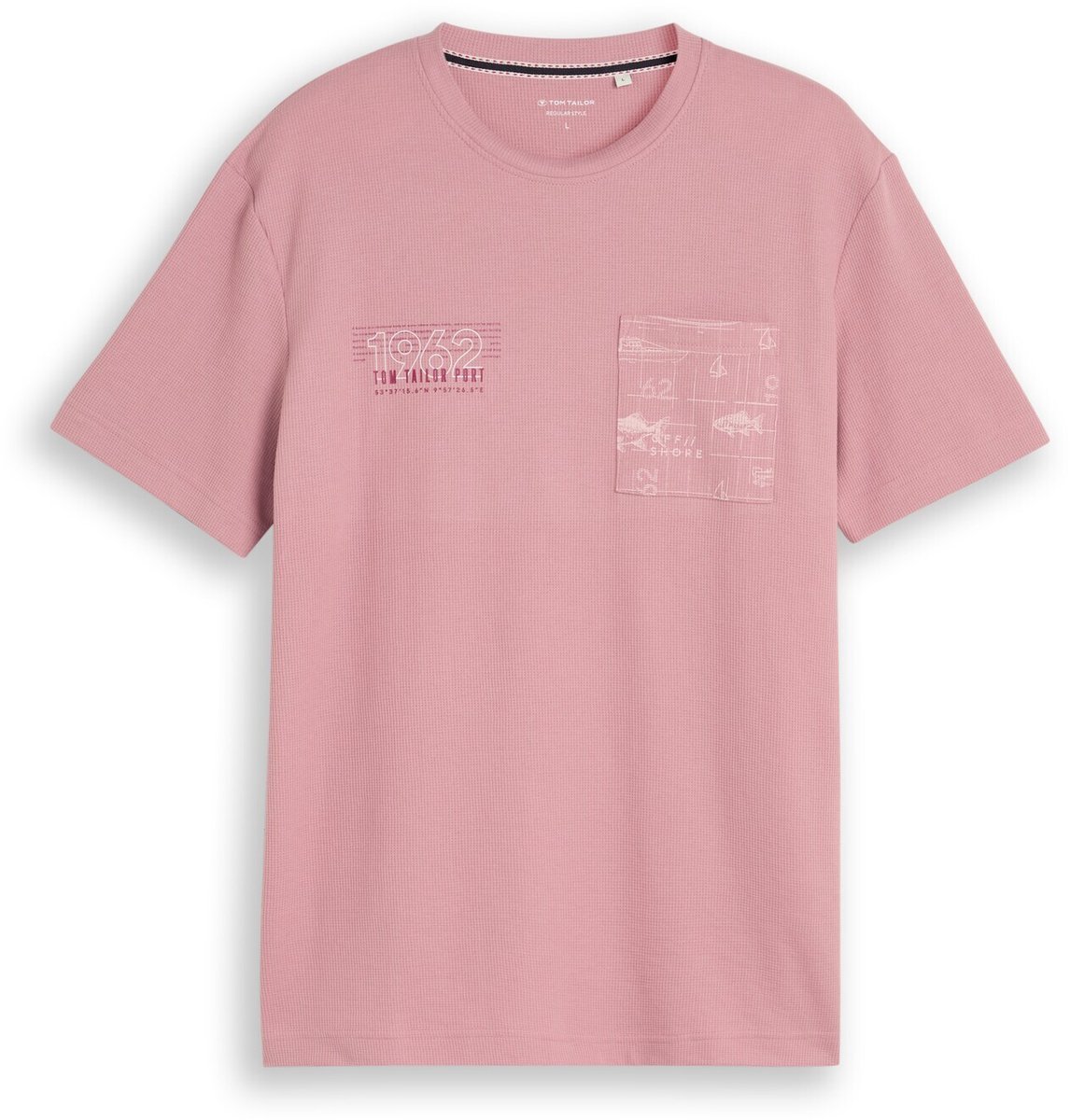 Tom Tailor - T-shirt met wafelstructuur - Maat XL - dusty rose