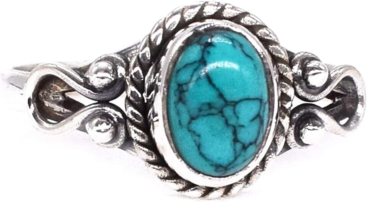 Zilver met turquoise steen, maat 7