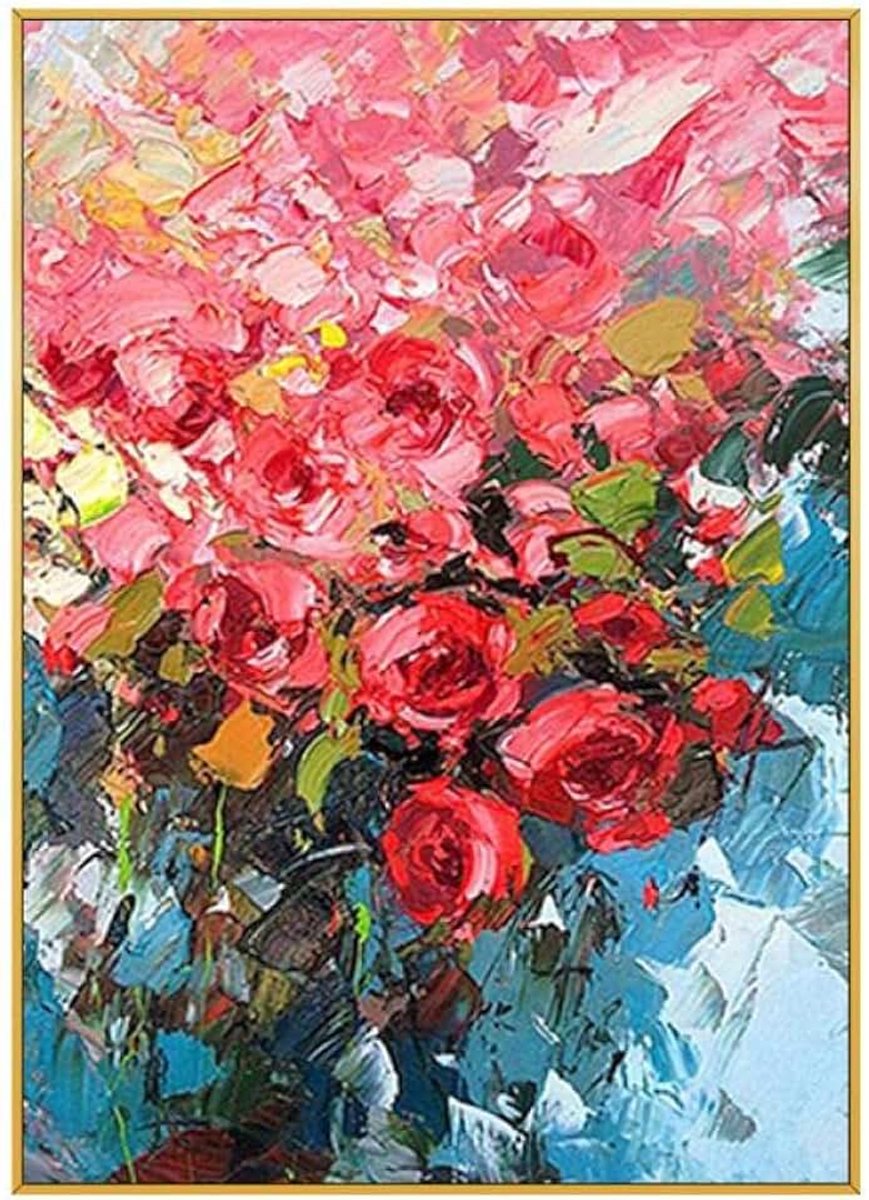 Muurkunst voor woonkamer, handgeschilderd rode roos bloem olieverfschilderij op doek, handgemaakt 3D bloemenschilderij, groot formaat verticale muurschildering, moderne abstracte muurdecoratie, 36 x 5