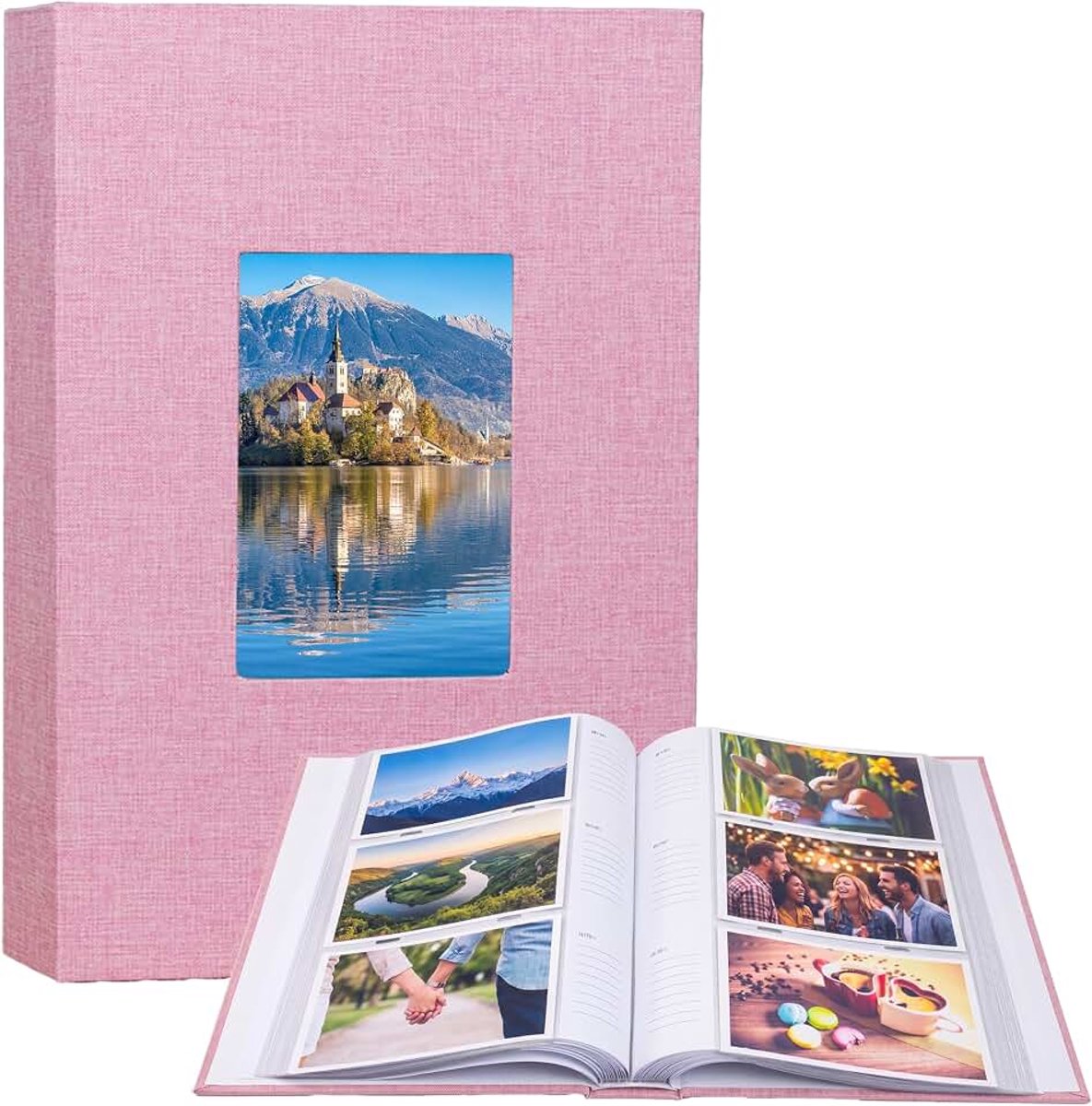 Fotoalbum insteekalbum 10x15 cm - fotoalbum voor 300 foto's in hoog | Fotoalbum, liggend formaat, met stoffen omslag en venster, ideaal voor bruiloft, familie, reizen