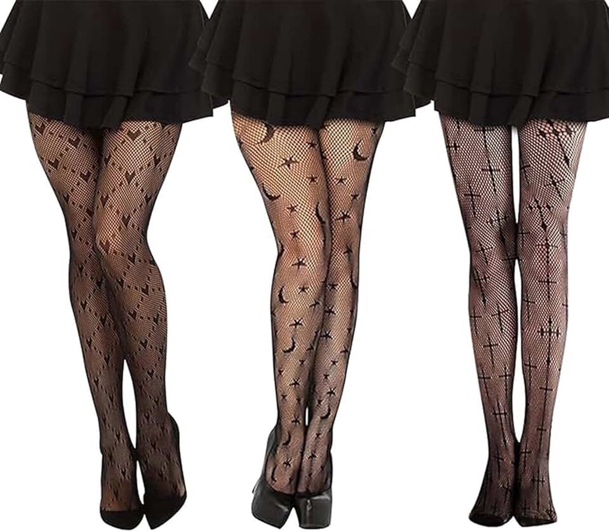 3 paar netkousen voor dames, zwart, netkousen, hoge taille, elastische netpanty, sexy netpanty voor cosplay, geschikt voor dagelijks gebruik, Zwart, 14-15