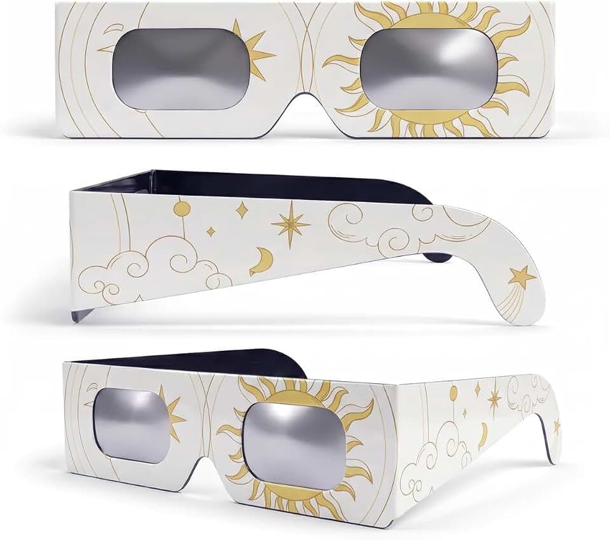 2/6/12-pack, Zonsverduisteringsbrillen, 45 mm framehoogte, past over brillen op sterkte, EN ISO 12312-2:2015 getest, CE-gemarkeerd voor veilig direct zonkijken – Zodiac