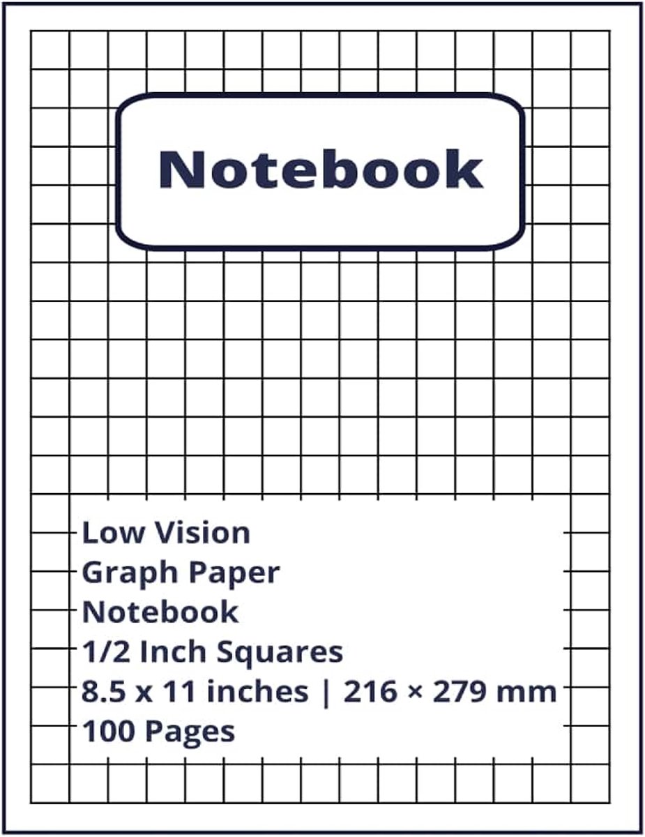 Bold Lines Graph Papers, 1/2" Squares, Bold Lines For Visually Impaired, Bold Black Lined Bright White Paper, 100 Pages, Size 8.5 x 11"