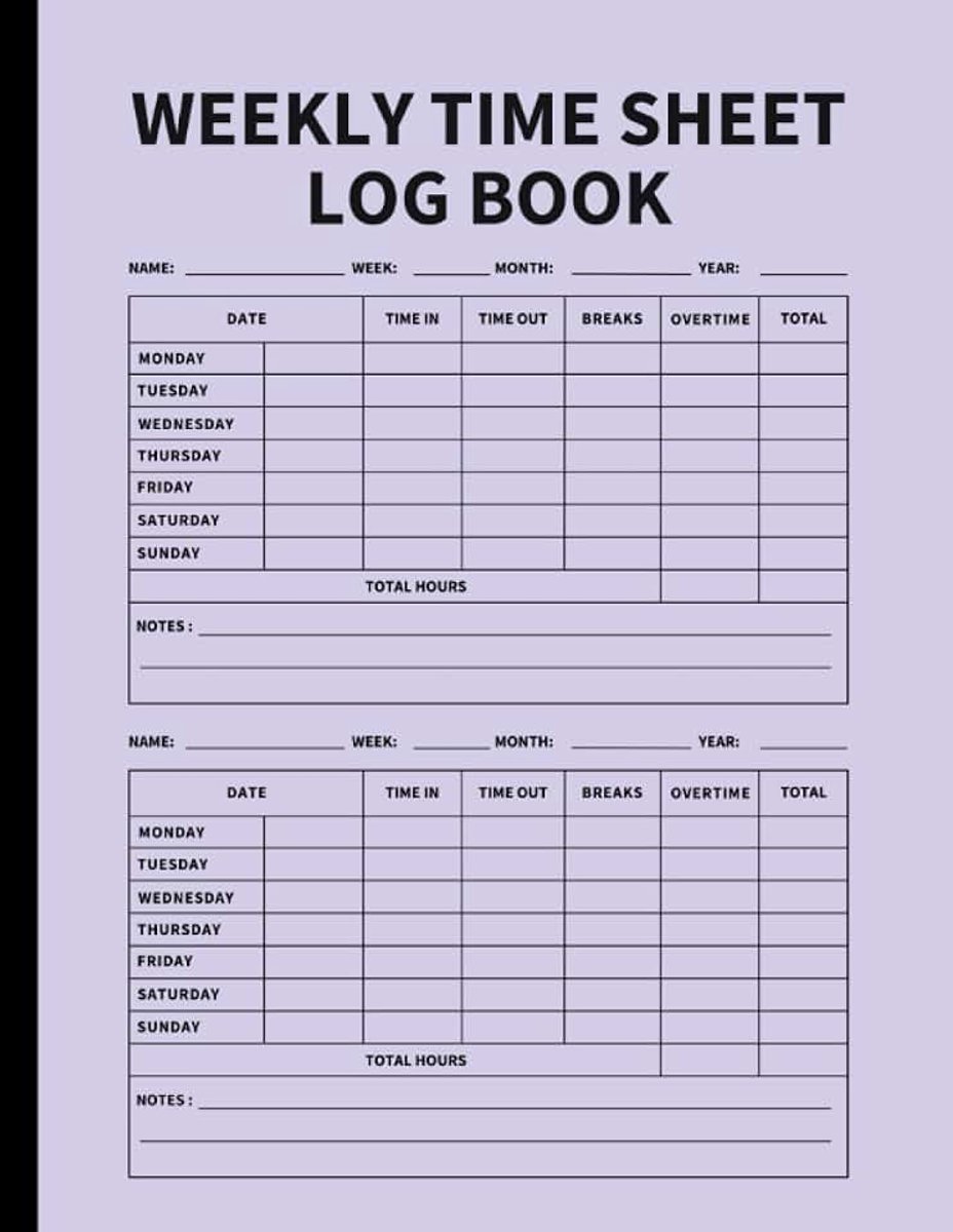 Time Sheet Log Book: Record Work Hours Spent on Activities and Tasks for Efficient Project Management (Clove Purple)