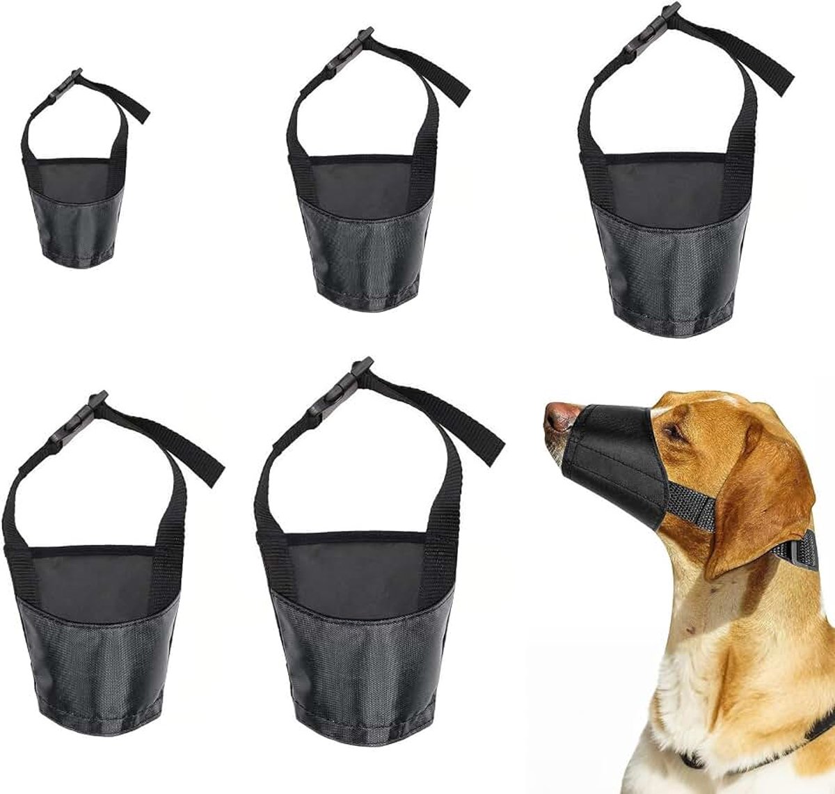 Muilkorf voor honden, zwarte muilkorf hond, verstelbare hondenmuilkorf, hondenmuilkorf voor kleine, middelgrote en grote honden, ademende hondenmuilkorf tegen blaffen, bijten, kauwen