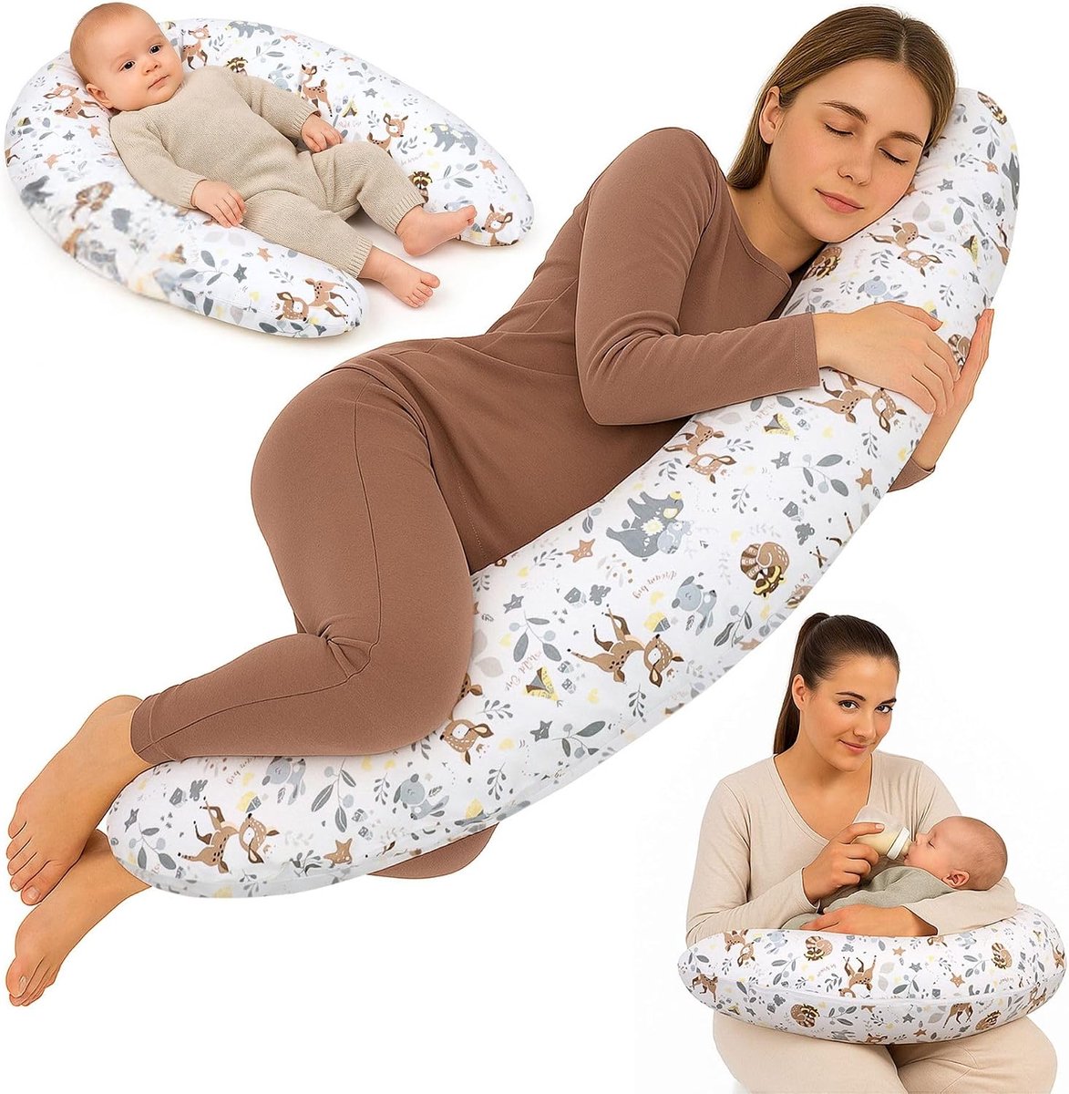 Zwangerschapskussen 190 cm Kussen – body pillow voor zwangeren steun rug buik hoes van katoen wasbaar afneembaar ergonomisch – OEKO-TEX gecertificeerd Hert