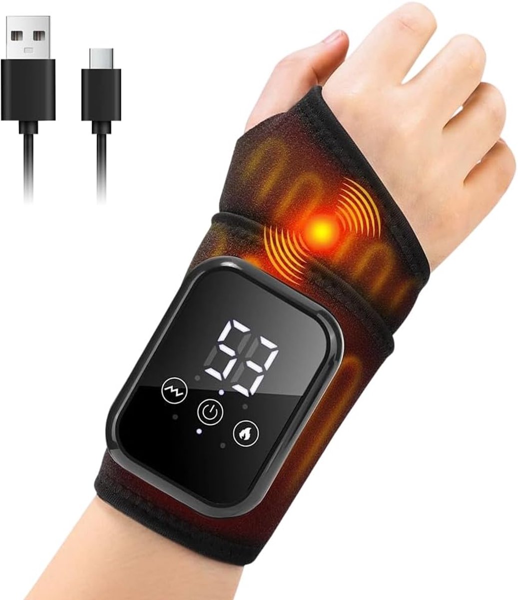 Draadloos polsmassageapparaat met warmte, 3 massagemodi en 3 temperatuurniveaus voor weldadige ontspanning van pols, hand