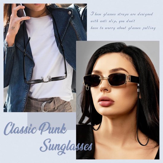 Rechthoekige Zonnebril voor Dames en Heren, Mode Kleine Hippie Zonnebril, Vintage Klassieke Metaal Frame Steampunk Zonnebril UV400 Bescherming — afbeelding 4
