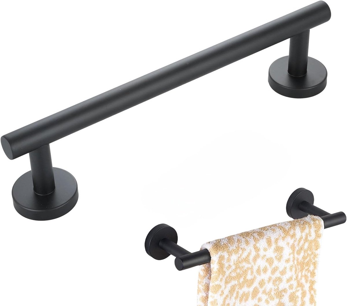 Handdoekhouder, SUS 304 roestvrij staal, ronde wandmontage, voor keuken, woonkamer en toilet, 23 cm, set van 2, wandmontage, matzwart design