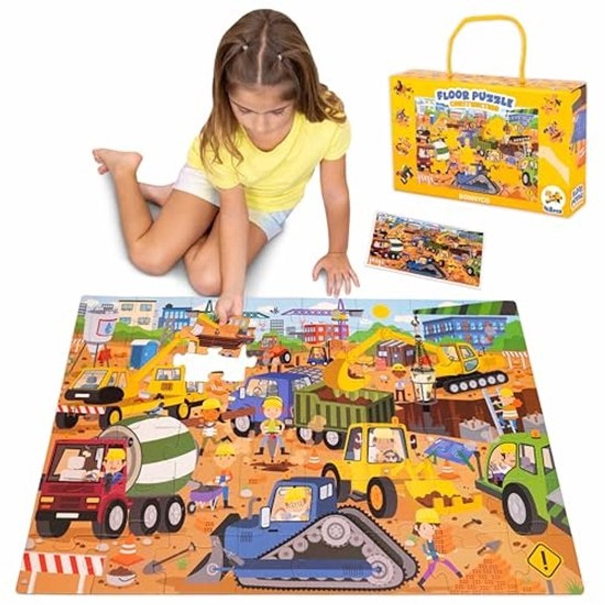 Reuzevloerpuzzel Bouwplaats - 48 Grote Stukken Puzzel voor Kinderen 2-8 Jaar