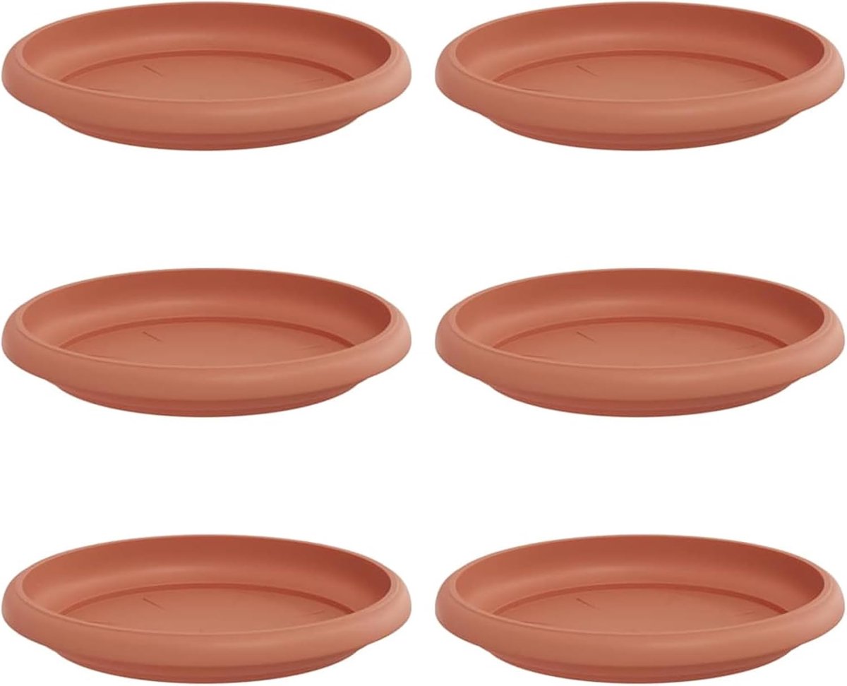 Ronde bloemplaat, 6 stuks, baksteenrood, Ø 14 x 2 cm, kunststof, waterdichte plantenpot, onderschotel, ronde plantenonderzetter, bloempot, voor binnen- en buitenplanten, 42020300