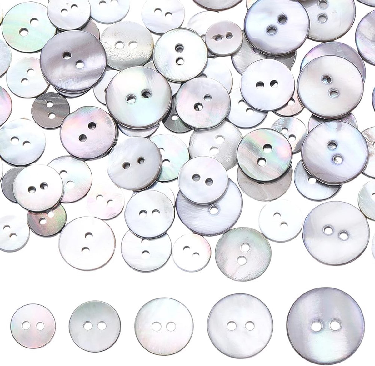 Knopen, 2 gaten, plat, rond, moeren, parels, knopen, schelp, ronde knoop, 9/10/11,5/12,5/15 mm
