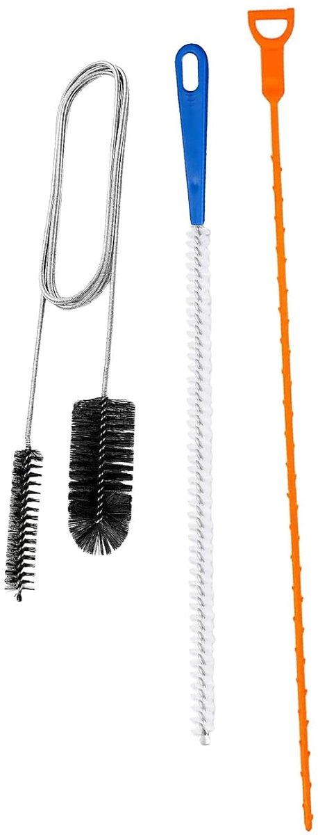 Set van 3 stuks, dubbele kop, buisreinigingsborstelset, afvoerreinigingsspirale sticks, roestvrij staal, flexibele reinigingsborstel voor afvoer in keuken enz