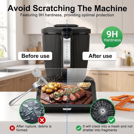Displaybeschermfolie van gehard glas voor de Vorwerk Thermomix TM7, hardheid 9H, volledige afdekking, krasbestendig, zonder luchtbellen, transparante bescherming met hoge resolutie, 1 verpakking — afbeelding 2