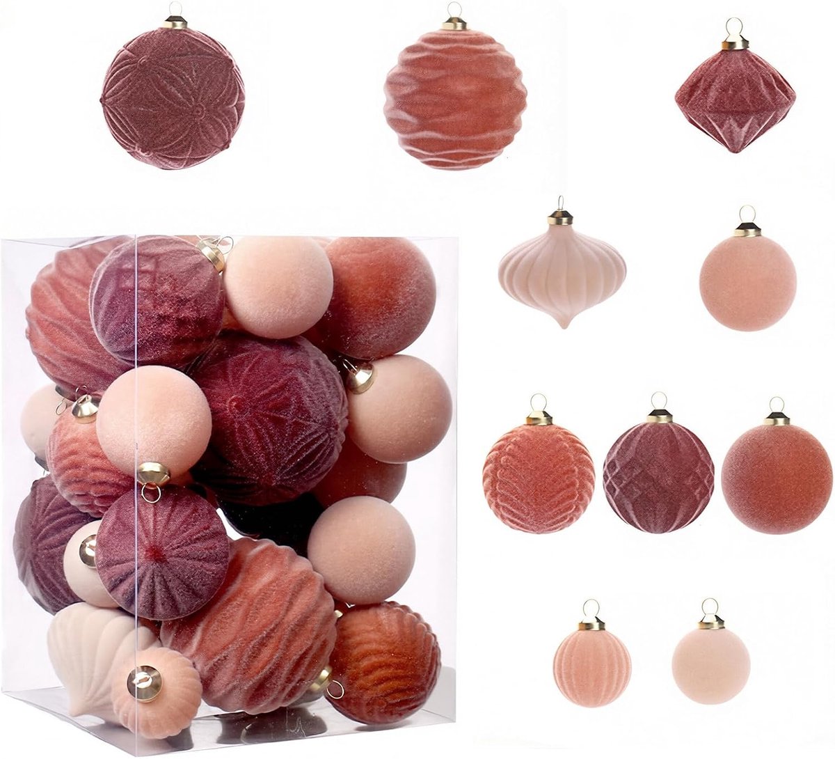 Kerstballen, kerstballen, 35 stuks, kerstboomversiering, kerstboomversiering met hanger, 8/6/4 cm, kerstdecoratie voor feest, bruiloft, Kerstmis