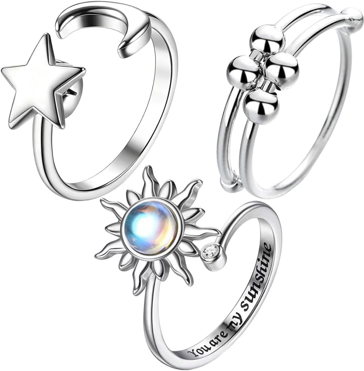 Ringen, spinnerringen met kralen, stapelbaar, anti-stress-ringen, verstelbare open fidget ring, anti-stress-ring voor dames, angstring, spinnerringen