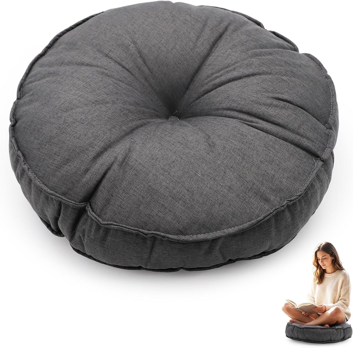 Rond, diameter 45 cm, zitkussen, poef voor thuis en buiten, weerbestendig, waterdicht, 10 cm dik, zitkussen voor tuin, balkon, eetkamer, kantoor en stoelkussen, voor binnen en buiten