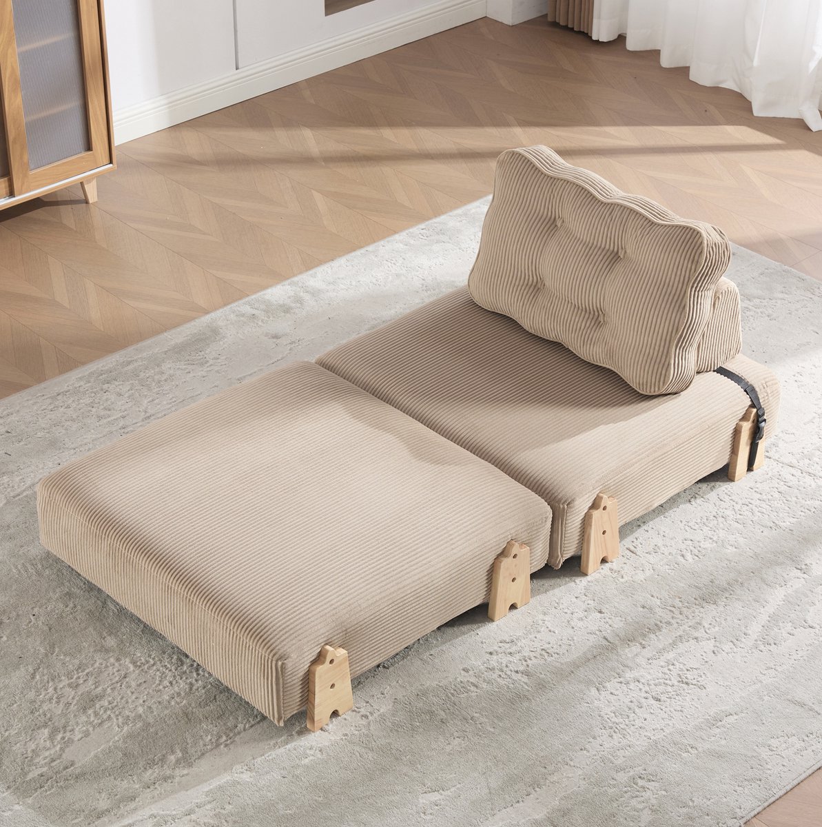 MODENUIT Fauteuil 90 x 86 x 84 cm - Uitklapbaar Tot Slaapbed - Voor Kleine Woonruimtes - Cord Khaki