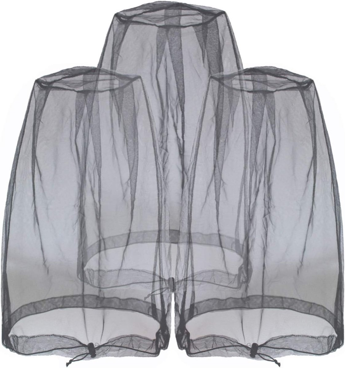 Insectenhoofdnets voor Buitenactiviteiten, Geschikt voor de Meeste Hoeden, Inclusief Gratis Opbergtassen, Verpakking van 3, Zwart