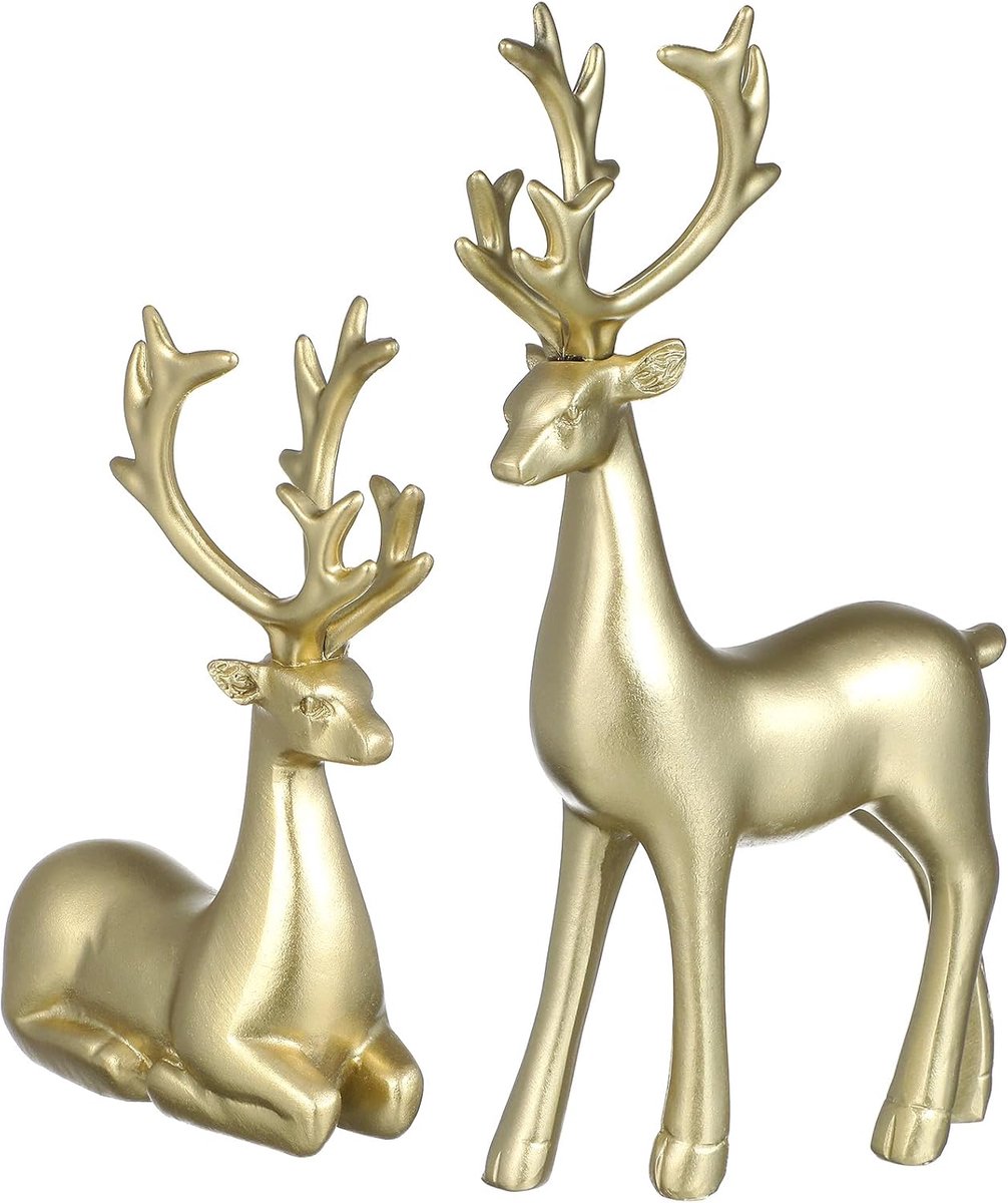 2 Stuks Hars Eland Decoratie Kerst Rendier Figuren Gouden Eland Standbeelden voor Kerstdecoraties Home Office Eland Decor