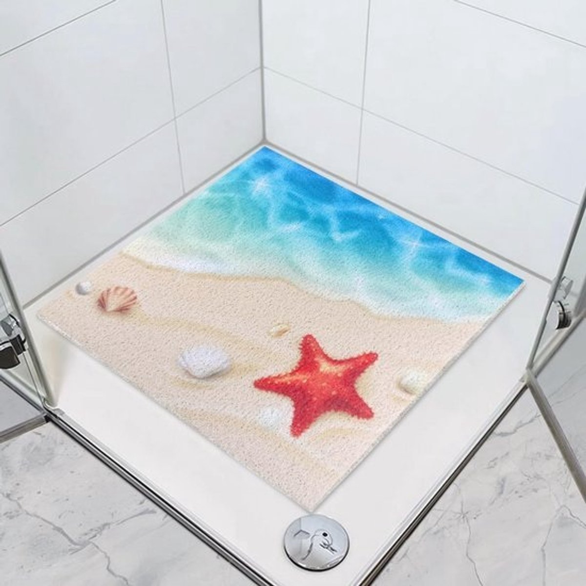 Vierkante antislip douchemat 60 x 60 cm - Zachte, snelle droog en snijbare loofah badmat voor binnendouche