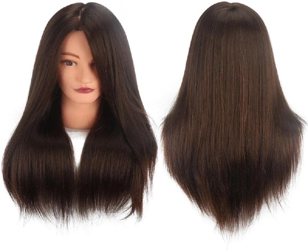 18 inch bruin 100% Echt Menselijk Haar Training Haar Kapper Manniquin Hoofden Pop Hoofd Lange Haar Kapsel Praktijk hoofd