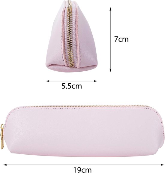 Pennenetui, PU lederen etui kleine pennenzak met ritssluiting, roze, Small, mode — afbeelding 2