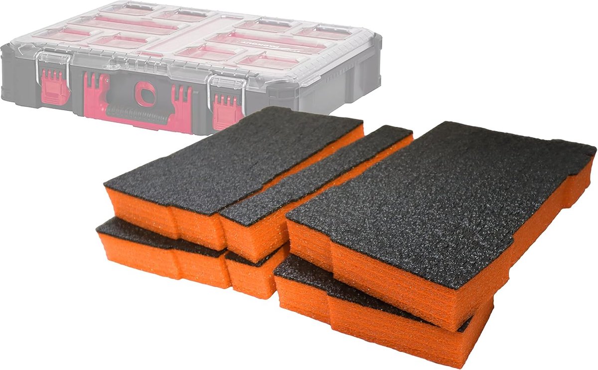 Foam Packout Organizer Inserts - Past op de Milwaukee Packout Organizer [Oranje 50mm Twin Pack] Easy Peel Foam voor Milwaukee Packout System | Inclusief middengedeelte