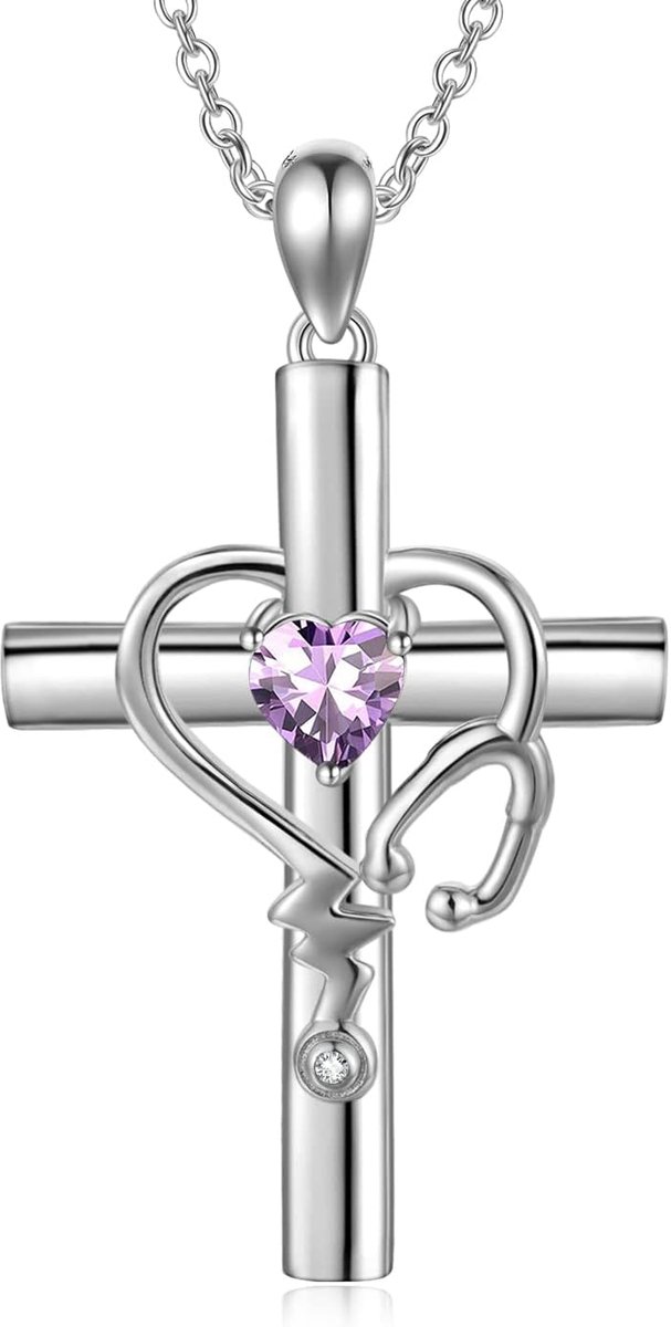 925 Sterling Zilver Stethoscoop Hart Geboortesteen Ketting Voor Vrouwen Meisjes Hart Oostenrijkse Kristal Hanger Ketting Medische Student Afstuderen Sieraden Geschenken voor Verpleegkundigen