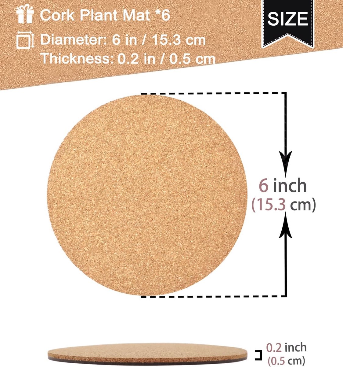Plantenonderzetters, dubbele lagen 6 inch kurk plantenonderzetter, absorberende kurk plantenmatten, kurk plantenonderzetters voor kamerplanten, 6 stuks