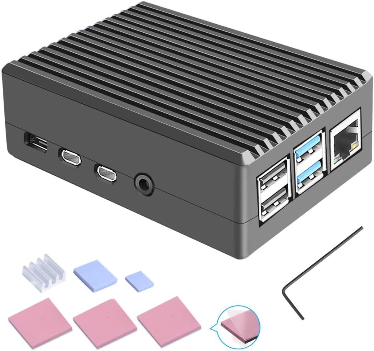 Pi 4 behuizing met koelkolom, metalen behuizing met koellichaam, aluminium behuizing voor Pi 4 Model B (grijs)