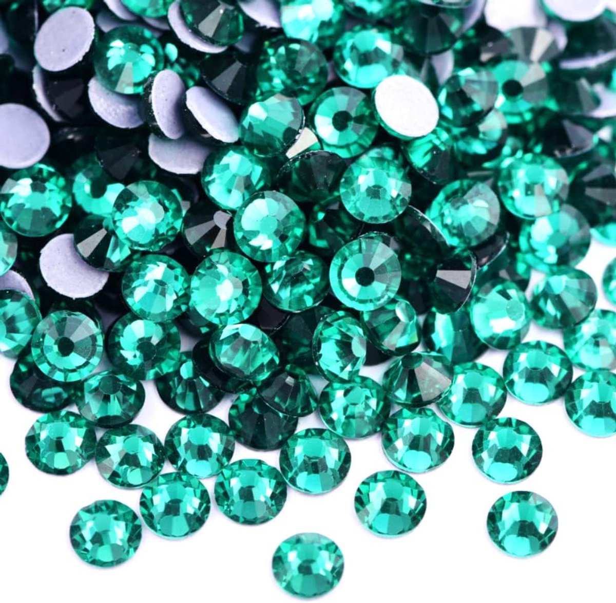 Strassteentjes, kristallen platte achterkant, strassteentjes, glas, glitterstenen, nagelkunst, edelstenen, ronde diamant, hotfix kristal, ronde edelstenen, 1,9 - 2 mm, blauwgroen