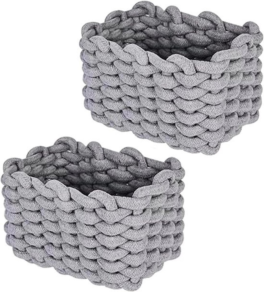 Opbergmand van katoen - Gevlochten mand voor toiletpapier, cosmetica, speelgoed en huishoudaccessoires - 19 x 15 x 12 cm, grijs, set van 2, duurzaam en stijlvol
