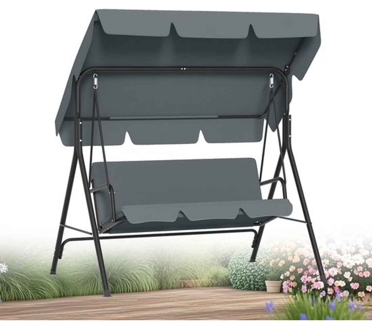 Schommelbank voor 3 personen - Schommel voor de tuin met dak - Heerlijk ontspannen in de tuin - Verstelbaar zonnedak - 175 cm breed - Antraciet