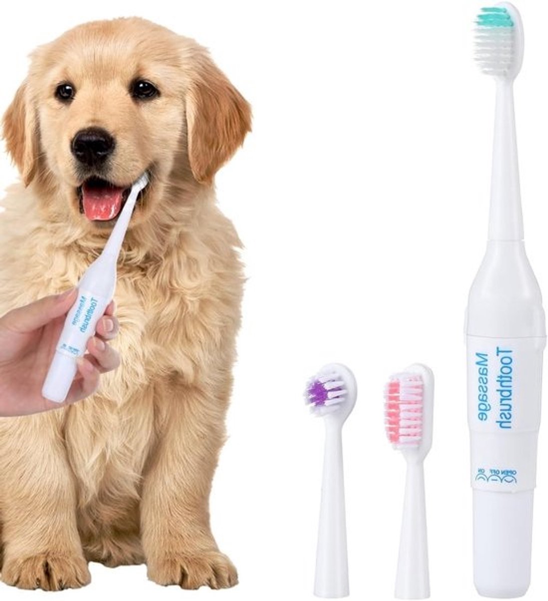Ultrasone geluidstootborstel - voor honden - Professionele elektrische tandenborstel - voor kleine, middelgrote en grote honden en katten - 1 stuk zonder batterij