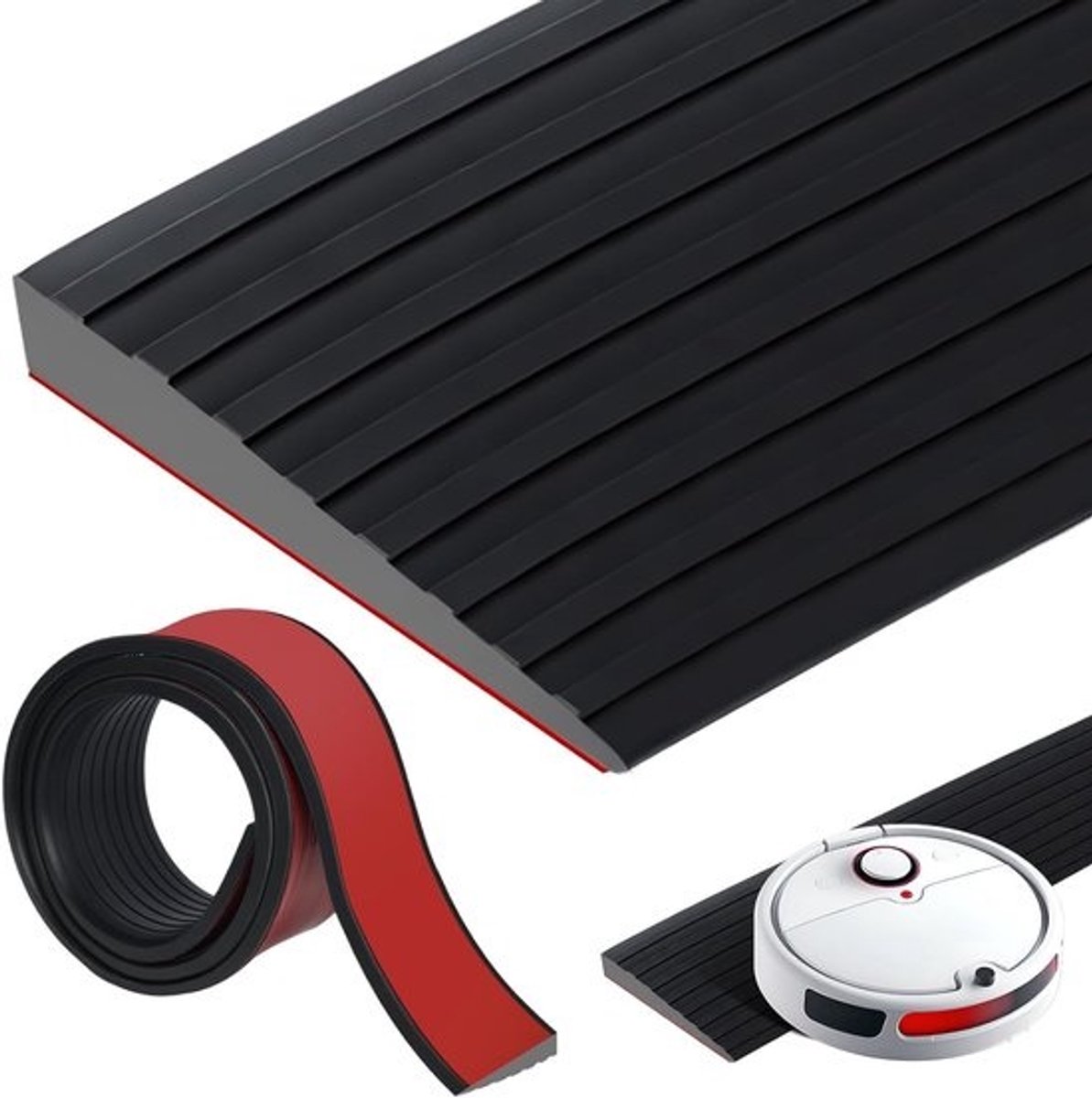 Drempelopdruk van rubber - 5 cm x 1 cm x 2 m - zelfklevende overgangsrail - zwart