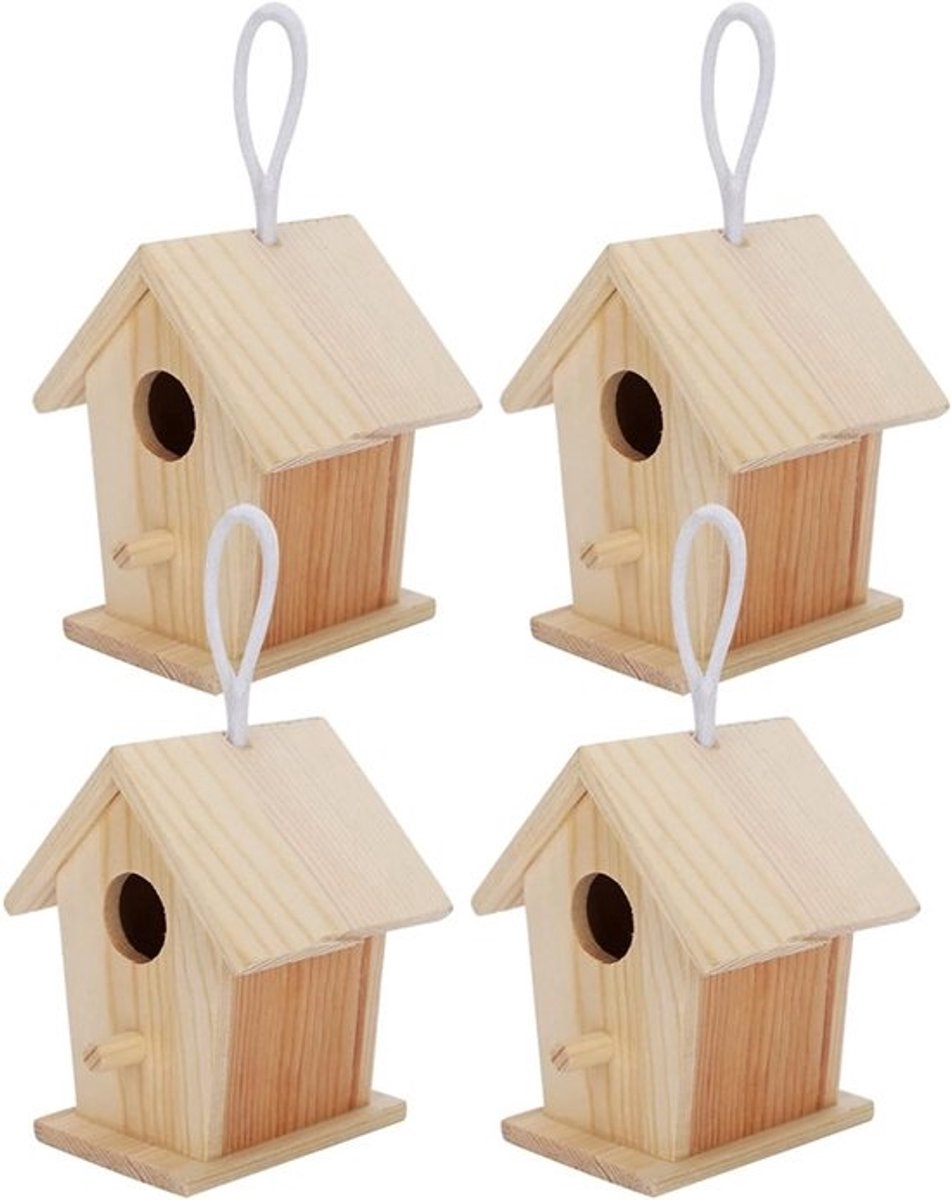 Set van 4 houten vogelhuisjes - Zachte textuur - Hangend voor buiten