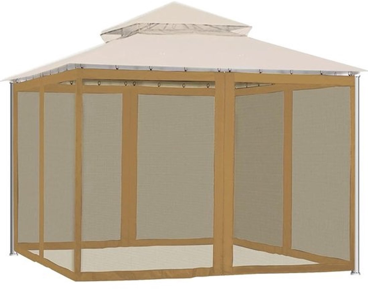 Mosquitonet voor tuin en terras - vervangende gazebo met rits en 4 panelen - schermwanden en privacygordijn (300 x 300 x 220 cm)