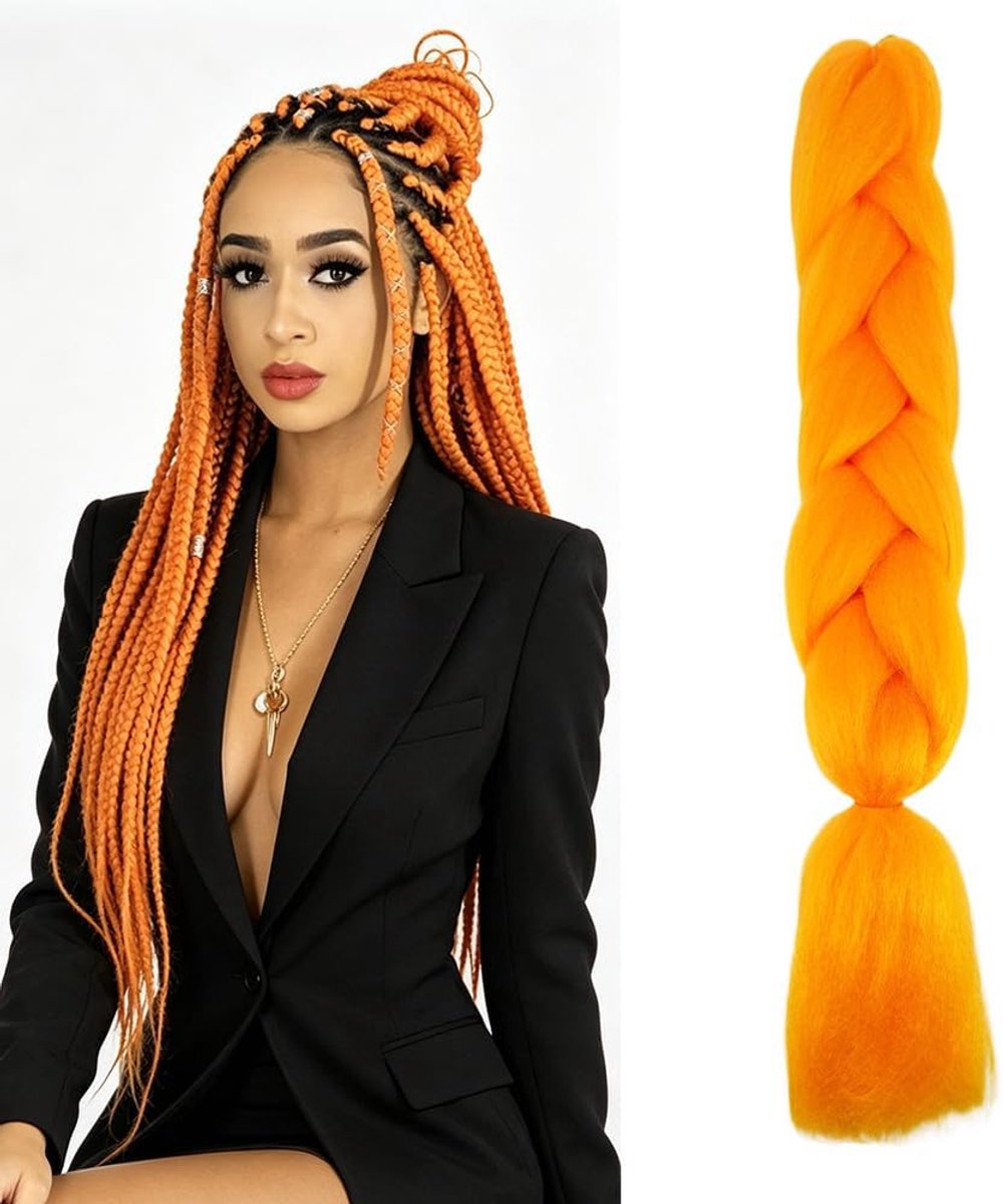 60cm Jumbo Vlechten Extensies, 1 Bundel 100g Braids Extensions Synthetisch Kunsthaar, Crochet Afro Box Braiding Haar, Oranje